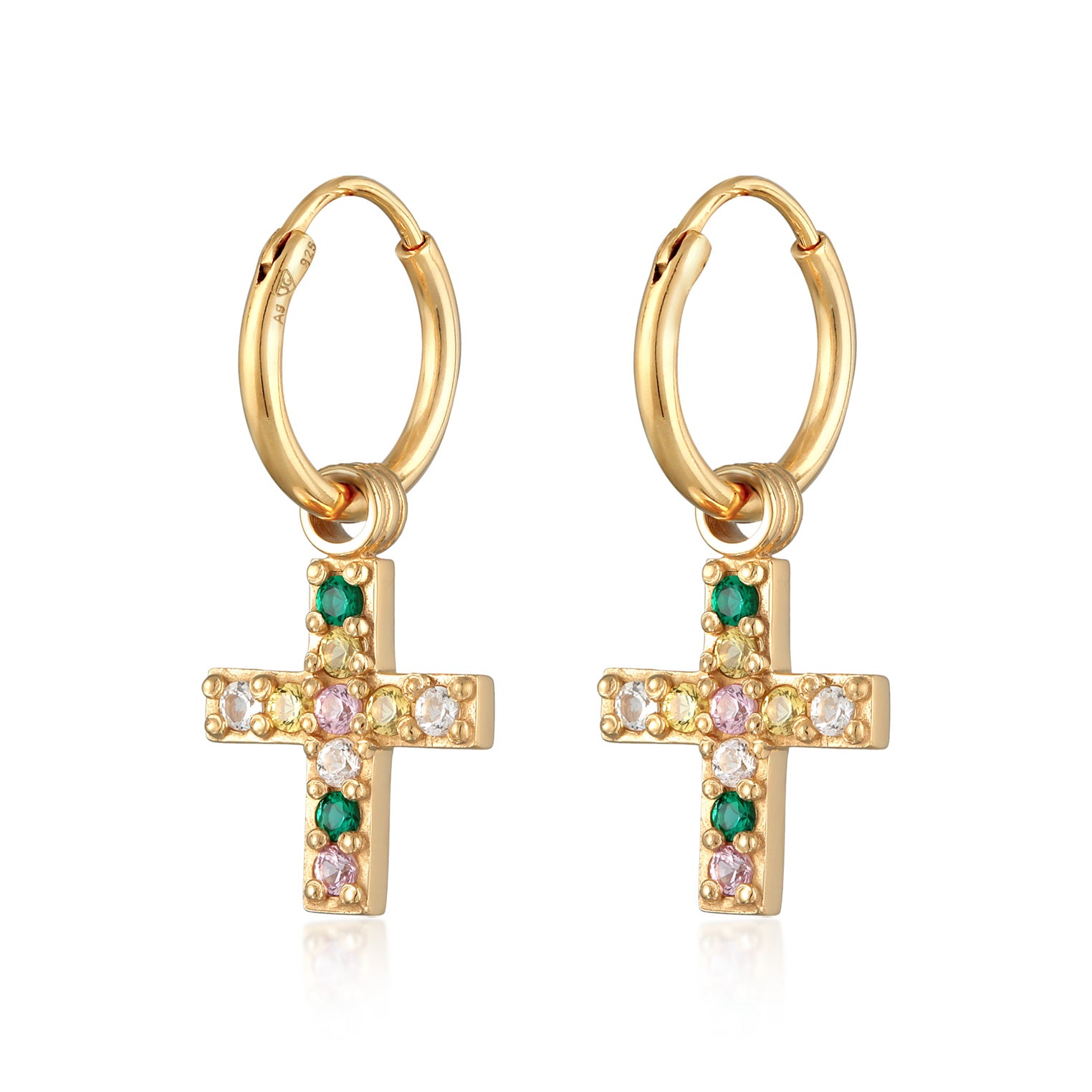 Multicolored Emerald Cross Hoop Earrings