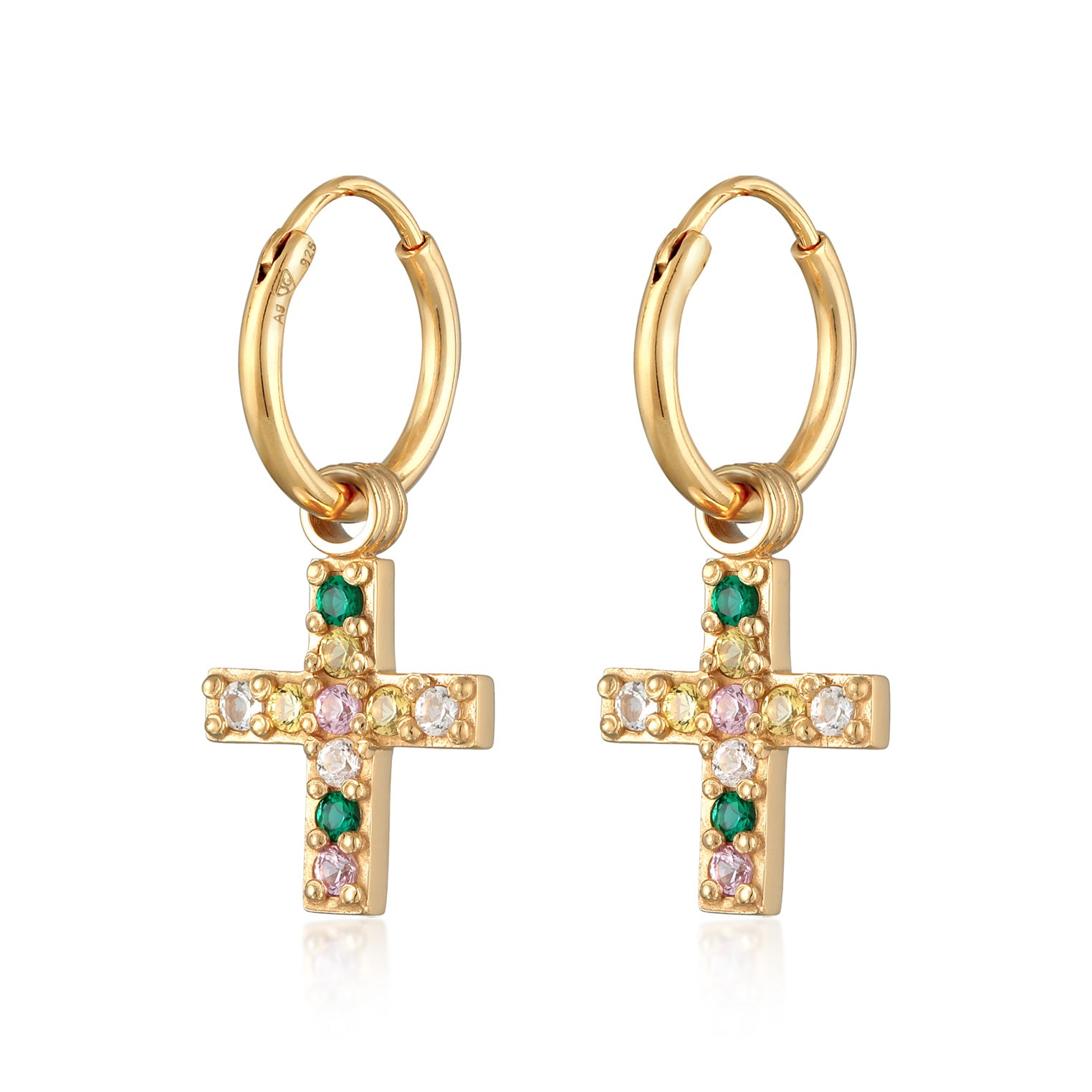 Gold - HAZE & GLORY | Multicoloured Emerald Kreuz Creolen