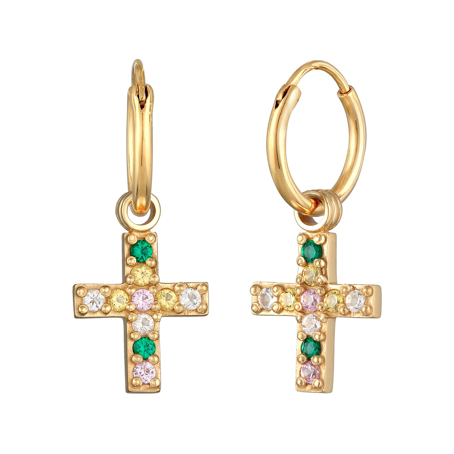 Gold - HAZE & GLORY | Multicoloured Emerald Kreuz Creolen