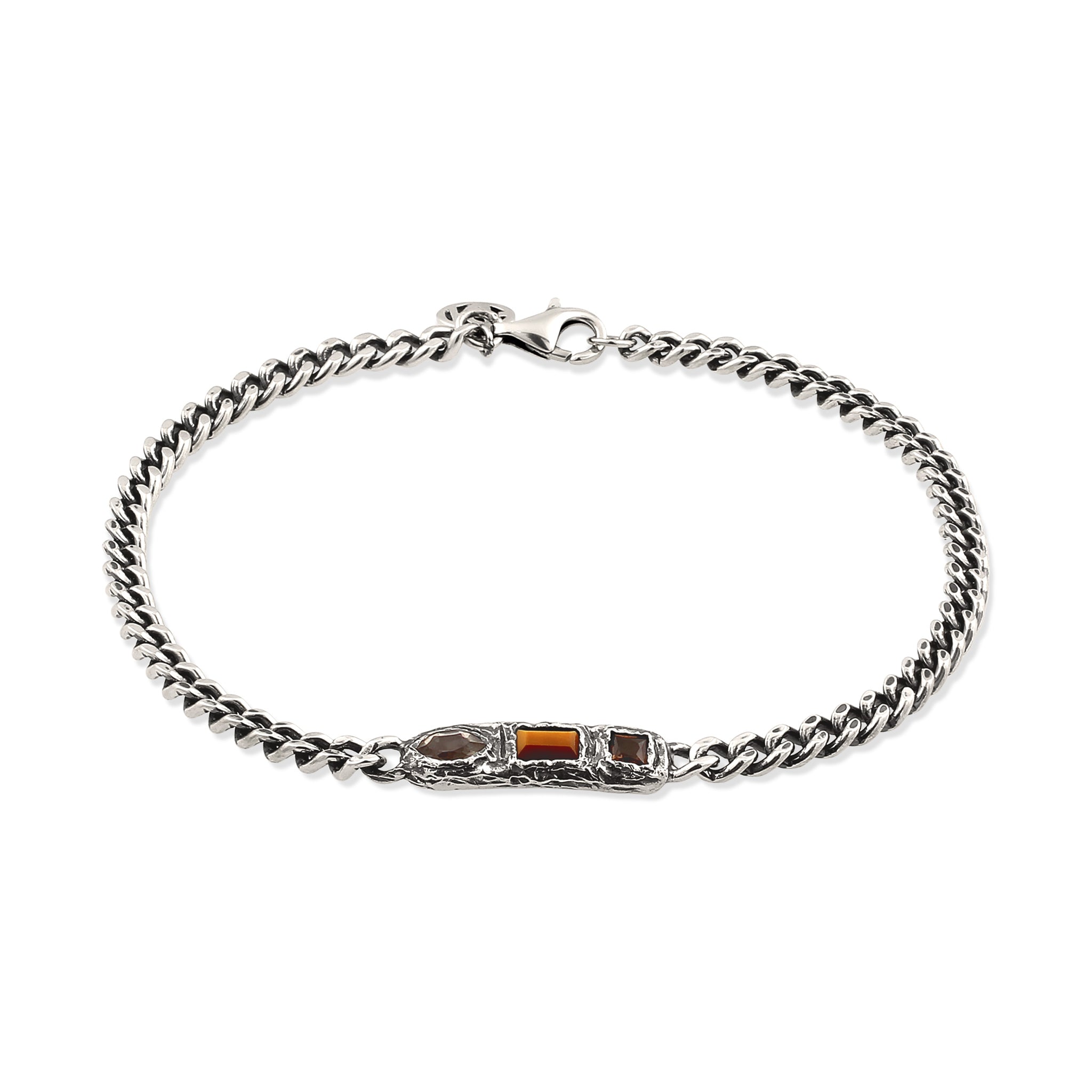 Silber - HAZE & GLORY | Armband Silber | Tigerauge (Braun) & Quarz (Braun) & Amethyst (Hellgrün) | 925 Sterling Silber