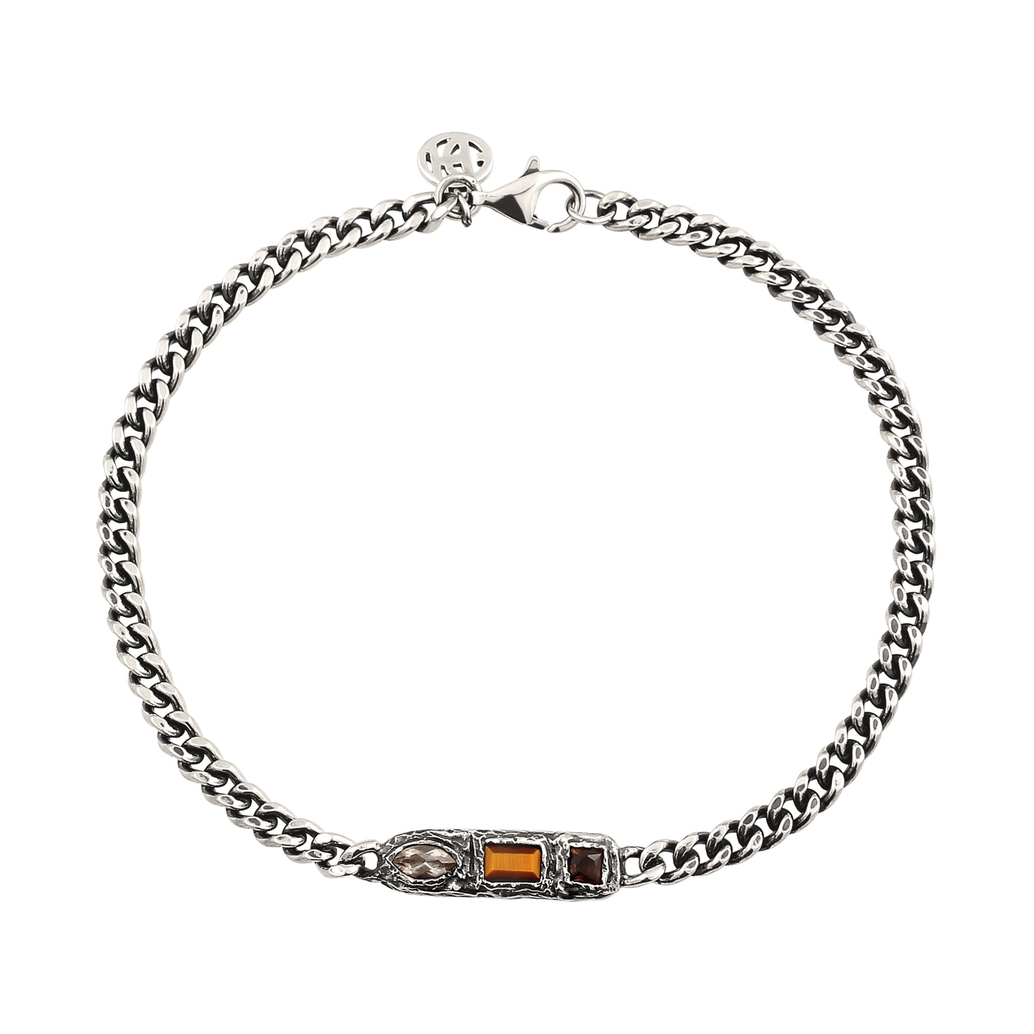 Silber - HAZE & GLORY | Armband Silber | Tigerauge (Braun) & Quarz (Braun) & Amethyst (Hellgrün) | 925 Sterling Silber