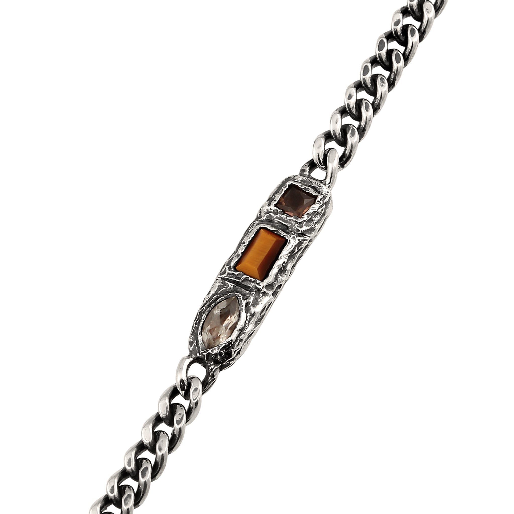 Silber - HAZE & GLORY | Armband Silber | Tigerauge (Braun) & Quarz (Braun) & Amethyst (Hellgrün) | 925 Sterling Silber