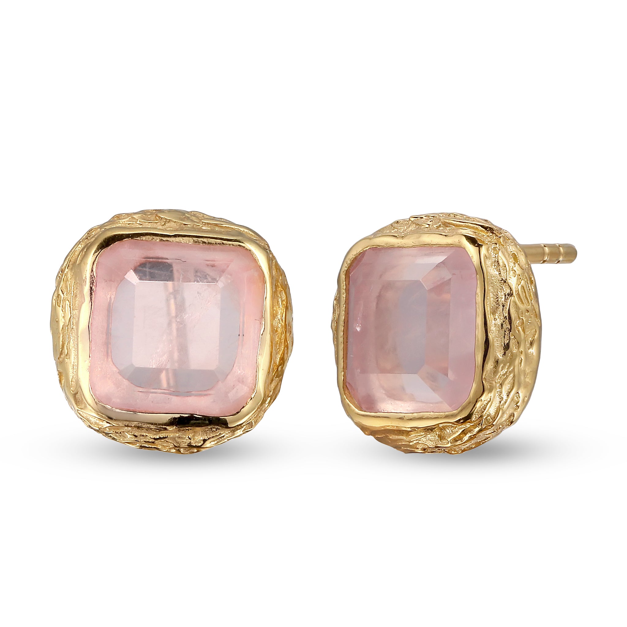 Gold - HAZE & GLORY | Ohrstecker Quadrat | Quarz (Pink) | 925 Sterling Silber vergoldet