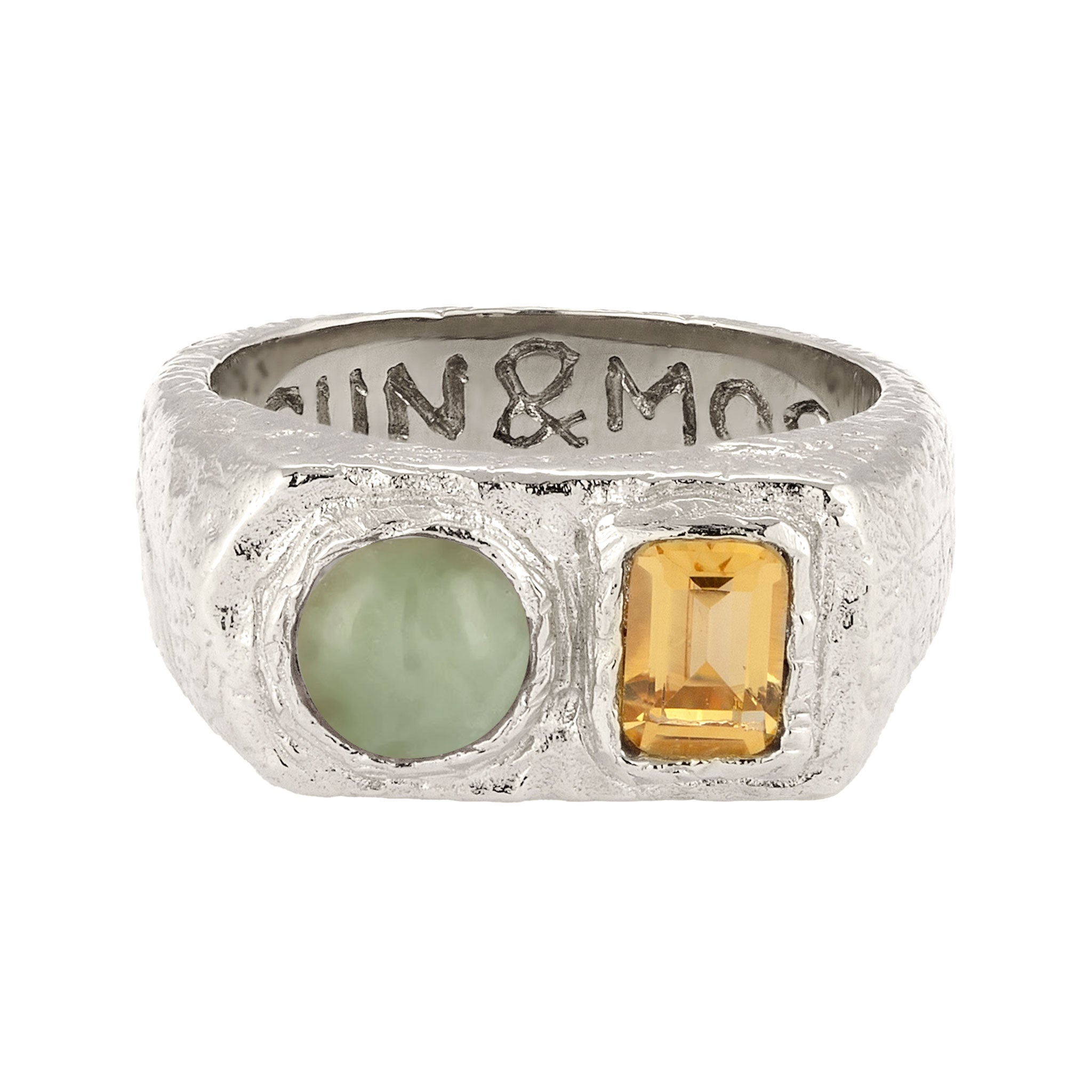 Silber - HAZE & GLORY | Ring Signet Kreis | Jade & Citrin (Grün & Gelb) | 925 Sterling Silber