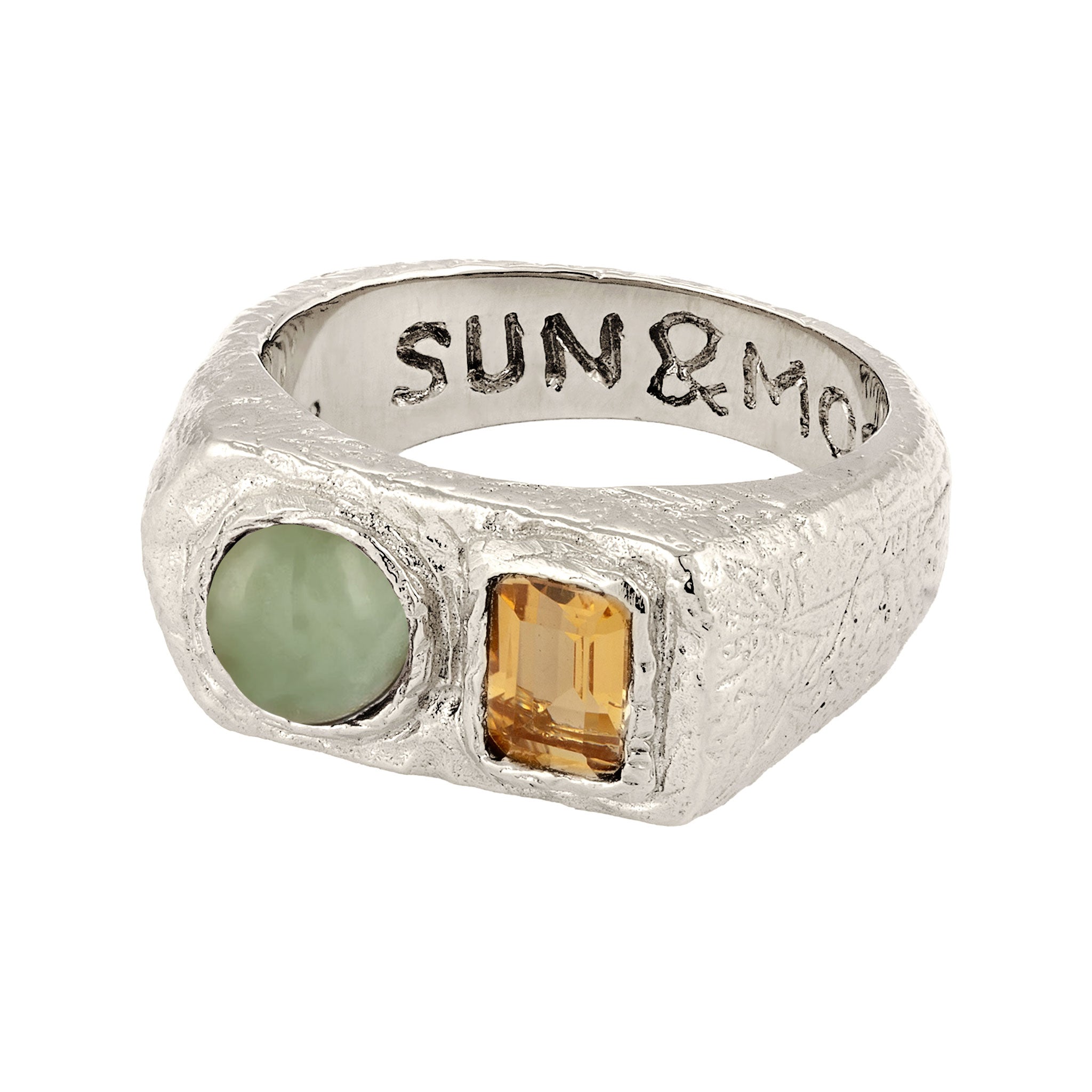 Silber - HAZE & GLORY | Ring Signet Kreis | Jade & Citrin (Grün & Gelb) | 925 Sterling Silber